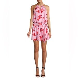 Parker Draped Mini Dress in Pink and Red Floral